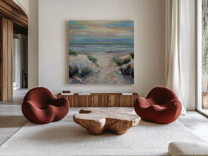 Sanctifying by Jeanette Vertentes. Shown as extra-large giant wall art in a modern living room. Available as an archival giclee rolled canvas, fine art paper, or poster print. SKU 95741a.