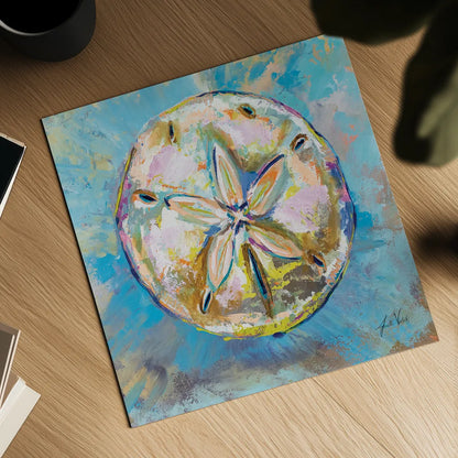 Sand Dollar by Jeanette Vertentes. Shown as a detailed flat fine art print, highlighting archival giclee quality. Available as an archival giclee rolled canvas, fine art paper, or poster print. SKU 69365a.