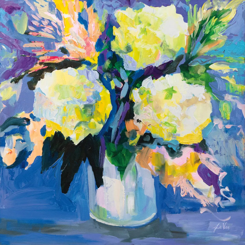 Sapphire Bouquet by Jeanette Vertentes. SKU 99844a. Archival Giclee Fine art print for wall decor.