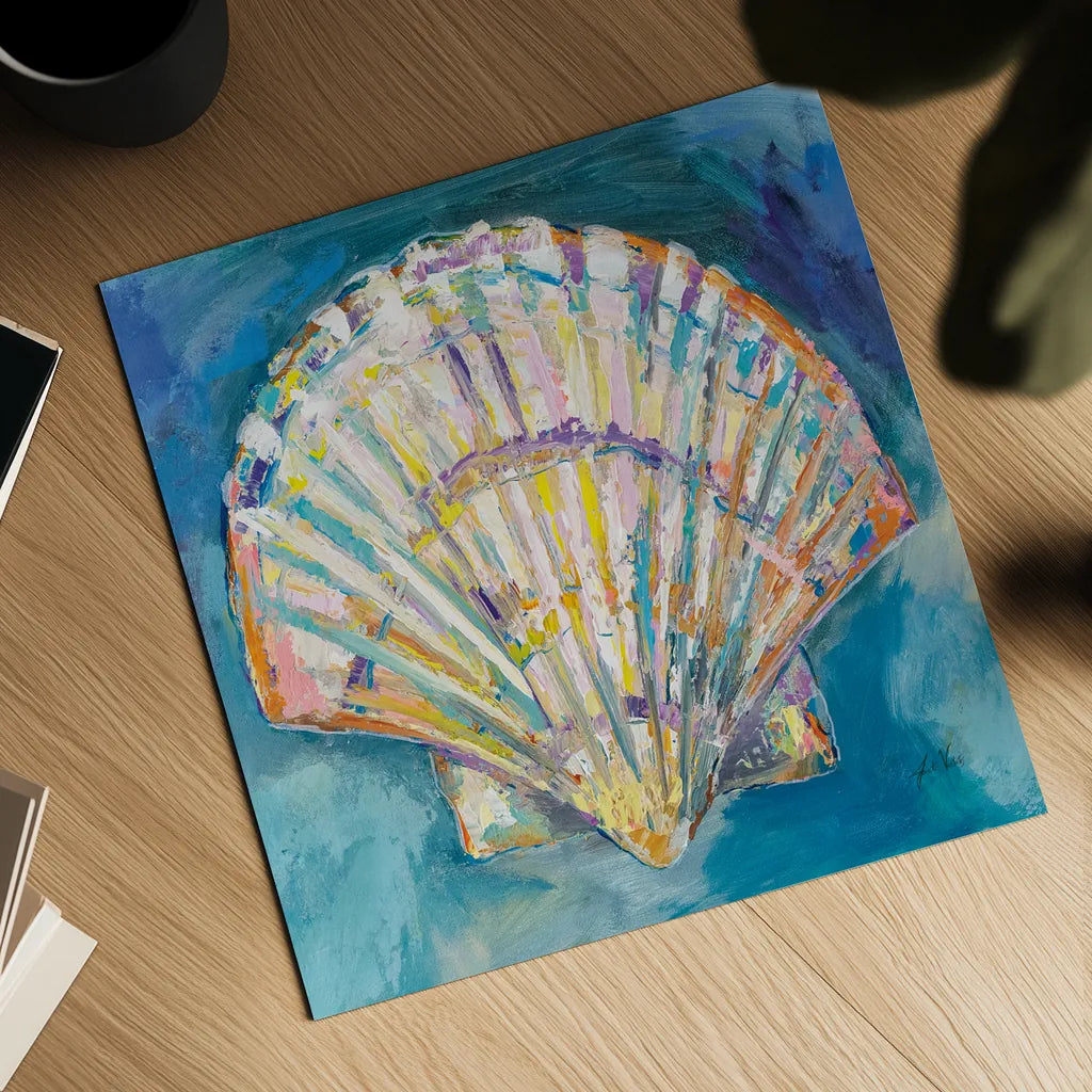 Scallop Shell Crop by Jeanette Vertentes. Shown as a detailed flat fine art print, highlighting archival giclee quality. Available as an archival giclee rolled canvas, fine art paper, or poster print. SKU 69366a.