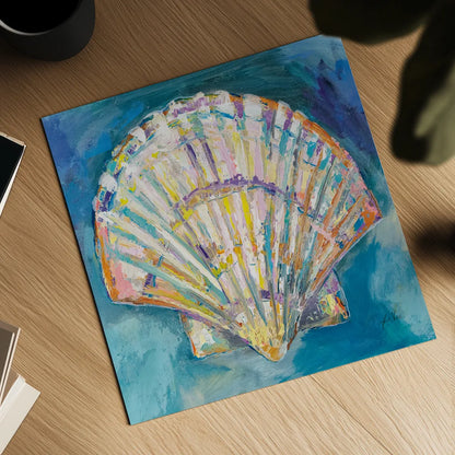 Scallop Shell Crop by Jeanette Vertentes. Shown as a detailed flat fine art print, highlighting archival giclee quality. Available as an archival giclee rolled canvas, fine art paper, or poster print. SKU 69366a.