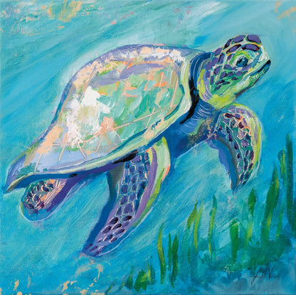 Sea Turtle Swim Light by Jeanette Vertentes. SKU 70068a. Archival Giclee Fine art print for wall decor.