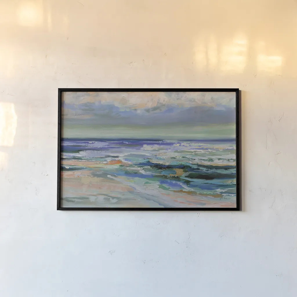 Seaside Dance by Jeanette Vertentes. shown as a paper print in a black flame. Available as a archival giclee rolled canvas, fine art paper, or poster print. SKU 95743i.