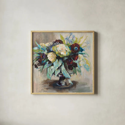 Serenity by Jeanette Vertentes. Shown in a natural wood glass frame for a timeless modern aesthetic. Available as an archival giclee rolled canvas, fine art paper, or poster print. SKU 49139a.