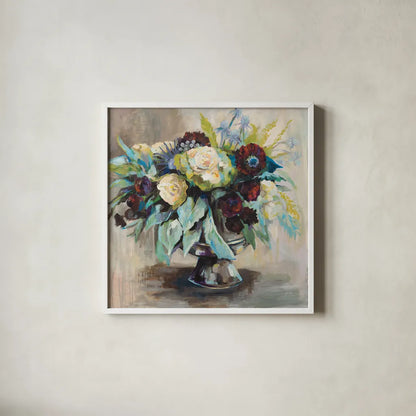 Serenity by Jeanette Vertentes. Shown in a crisp white glass frame for a clean and minimalist style. Available as an archival giclee rolled canvas, fine art paper, or poster print. SKU 49139a.