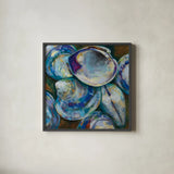Shell Shuffle by Jeanette Vertentes. Shown in a sleek black glass frame for a contemporary gallery look. Available as an archival giclee rolled canvas, fine art paper, or poster print. SKU 72148a.