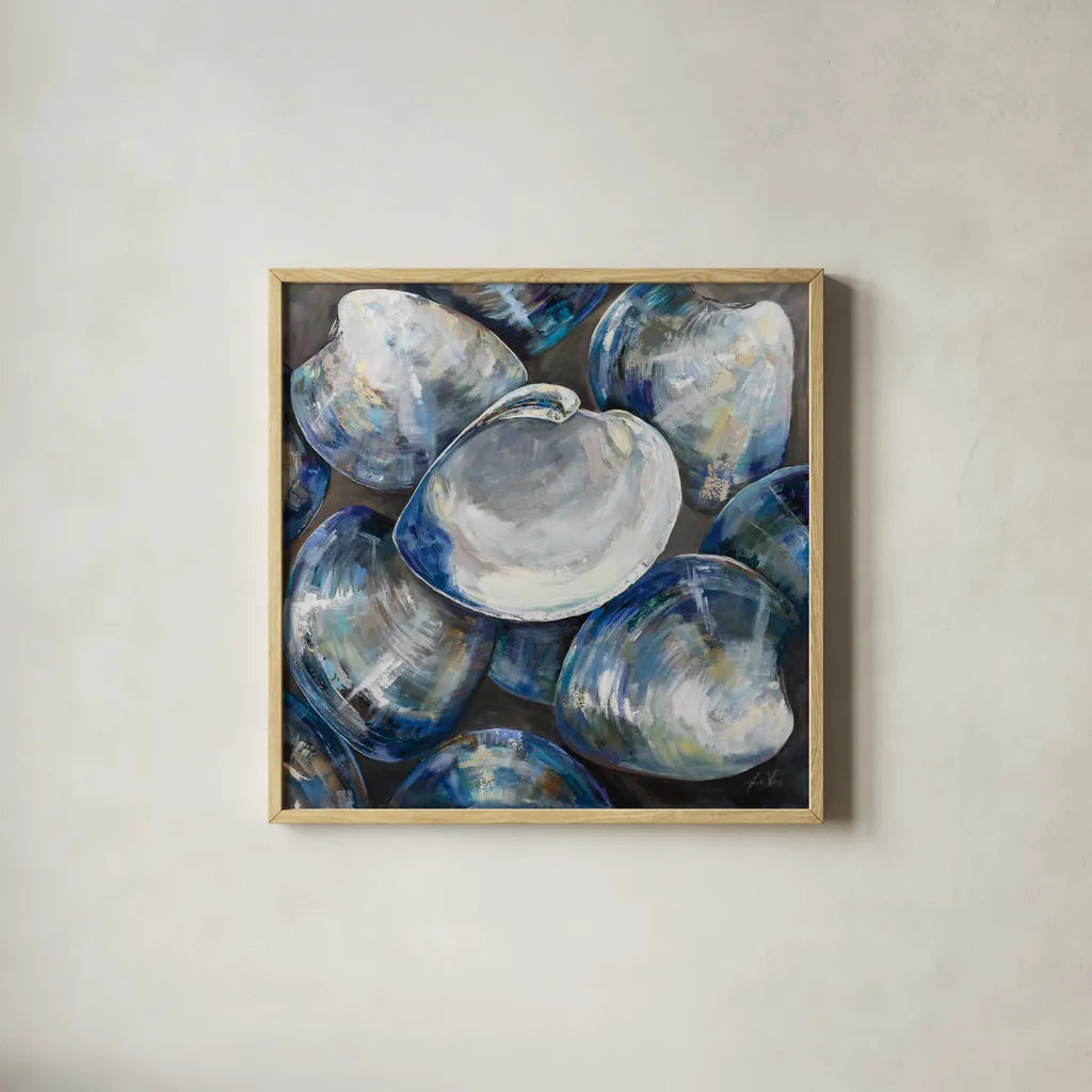 Shucks Its Monday by Jeanette Vertentes. Shown in a natural wood glass frame for a timeless modern aesthetic. Available as an archival giclee rolled canvas, fine art paper, or poster print. SKU 85010a.