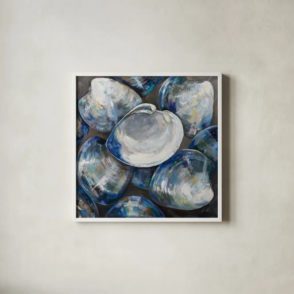 Shucks Its Monday by Jeanette Vertentes. Shown in a crisp white glass frame for a clean and minimalist style. Available as an archival giclee rolled canvas, fine art paper, or poster print. SKU 85010a.