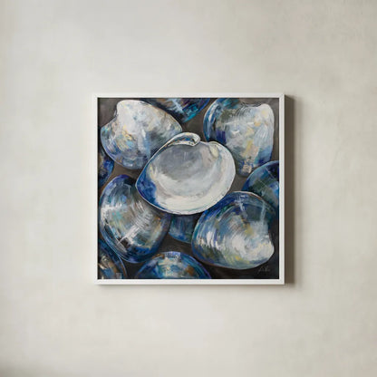 Shucks Its Monday by Jeanette Vertentes. Shown in a crisp white glass frame for a clean and minimalist style. Available as an archival giclee rolled canvas, fine art paper, or poster print. SKU 85010a.