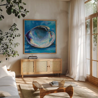 Single Life by Jeanette Vertentes. Shown in a natural wood frame in a cozy modern living room. Available as an archival giclee rolled canvas, fine art paper, or poster print. SKU 78319a.