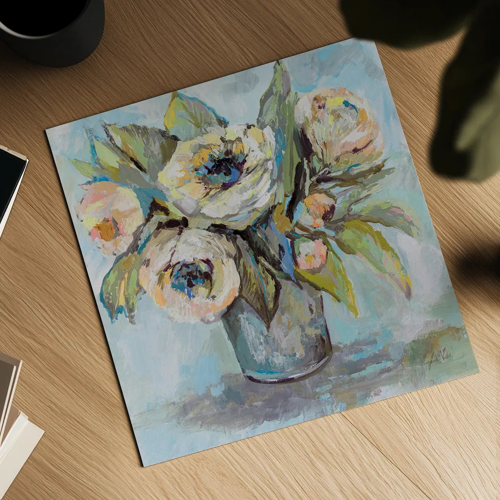 Soft Blooms by Jeanette Vertentes. Shown as a detailed flat fine art print, highlighting archival giclee quality. Available as an archival giclee rolled canvas, fine art paper, or poster print. SKU 73212a.