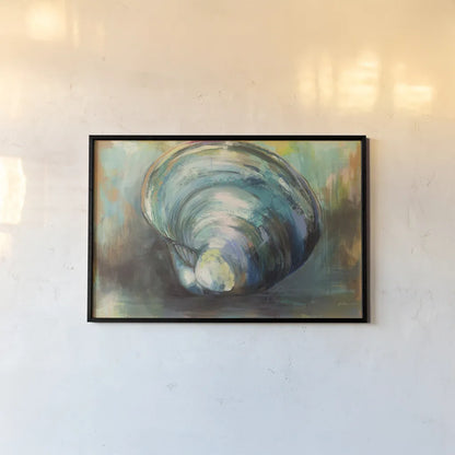 Solo Quahog by Jeanette Vertentes. shown as a paper print in a black flame. Available as a archival giclee rolled canvas, fine art paper, or poster print. SKU 49332i.