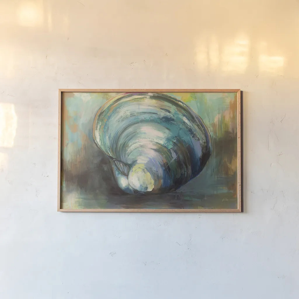Solo Quahog by Jeanette Vertentes. shown as a paper print in a natural frame. Available as a archival giclee rolled canvas, fine art paper, or poster print. SKU 49332i.