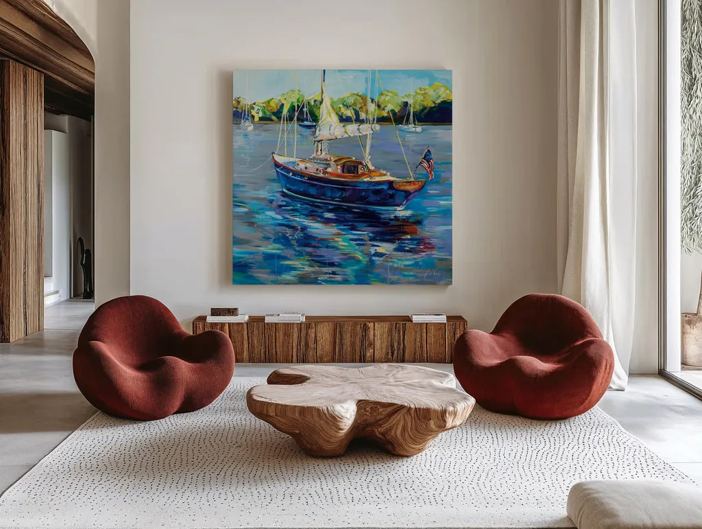 Spirit by Jeanette Vertentes. Shown as extra-large giant wall art in a modern living room. Available as an archival giclee rolled canvas, fine art paper, or poster print. SKU 79995a.