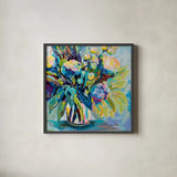 Spring Bloom by Jeanette Vertentes. Shown in a sleek black glass frame for a contemporary gallery look. Available as an archival giclee rolled canvas, fine art paper, or poster print. SKU 71504a.