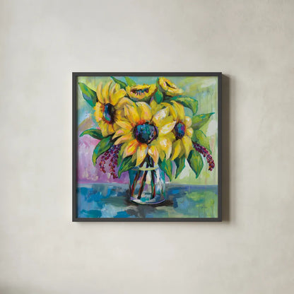 Summer by Jeanette Vertentes. Shown in a sleek black glass frame for a contemporary gallery look. Available as an archival giclee rolled canvas, fine art paper, or poster print. SKU 53145a.