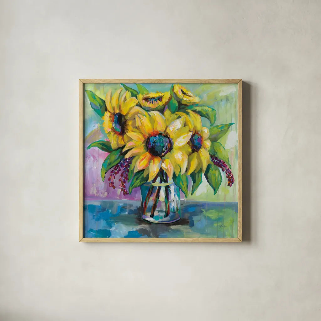 Summer by Jeanette Vertentes. Shown in a natural wood glass frame for a timeless modern aesthetic. Available as an archival giclee rolled canvas, fine art paper, or poster print. SKU 53145a.