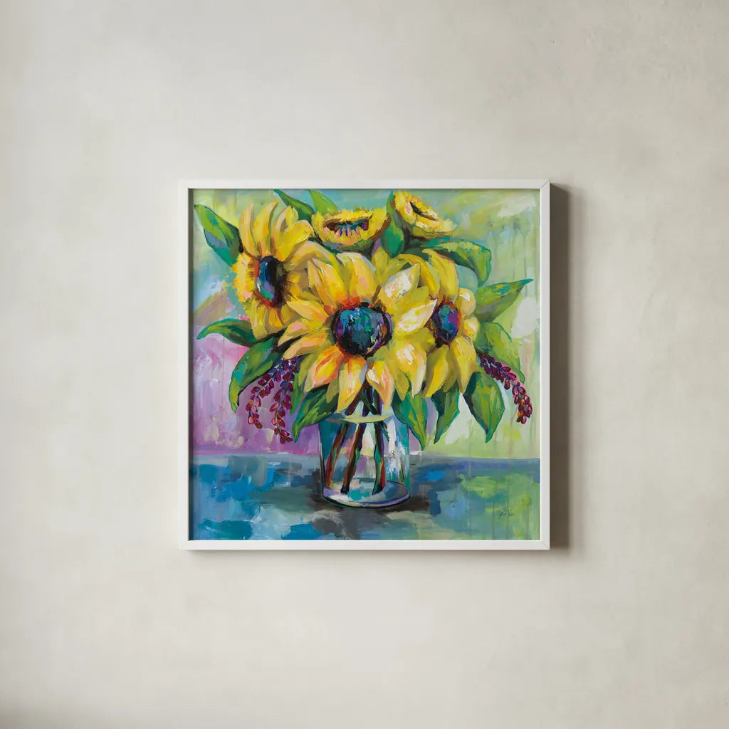 Summer by Jeanette Vertentes. Shown in a crisp white glass frame for a clean and minimalist style. Available as an archival giclee rolled canvas, fine art paper, or poster print. SKU 53145a.