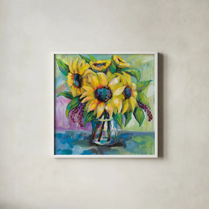 Summer by Jeanette Vertentes. Shown in a crisp white glass frame for a clean and minimalist style. Available as an archival giclee rolled canvas, fine art paper, or poster print. SKU 53145a.