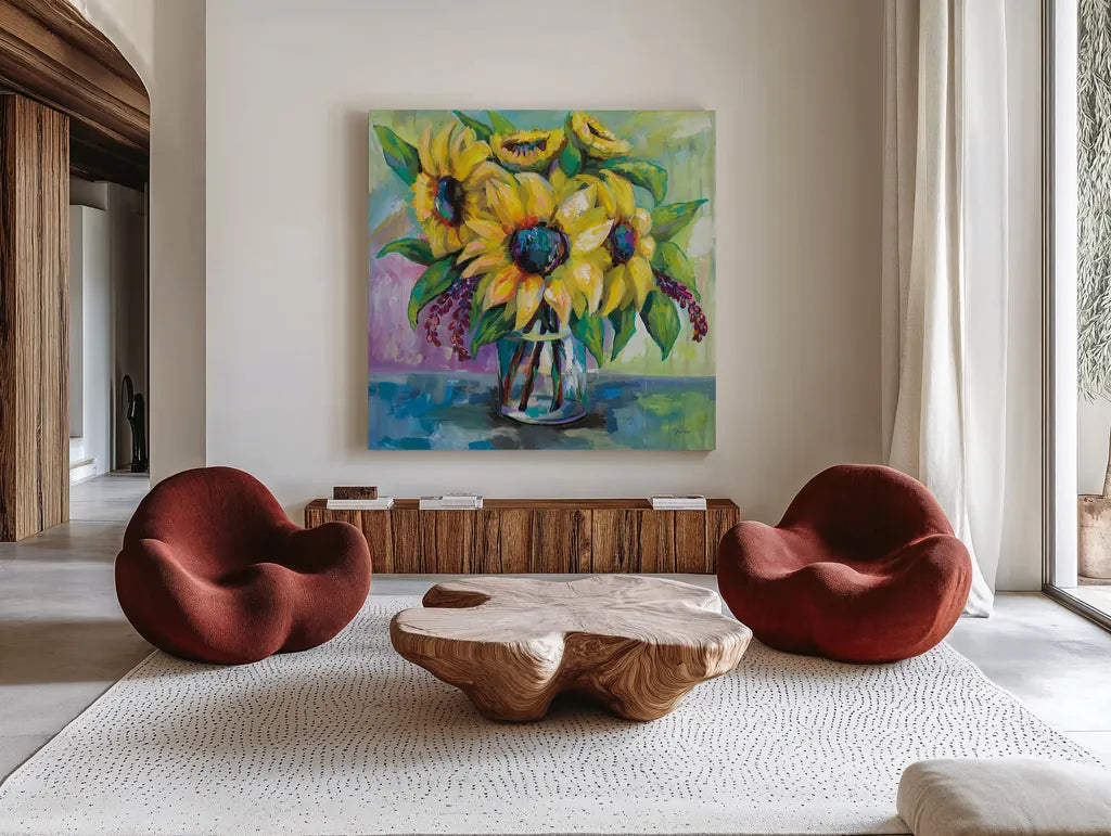 Summer by Jeanette Vertentes. Shown as extra-large giant wall art in a modern living room. Available as an archival giclee rolled canvas, fine art paper, or poster print. SKU 53145a.
