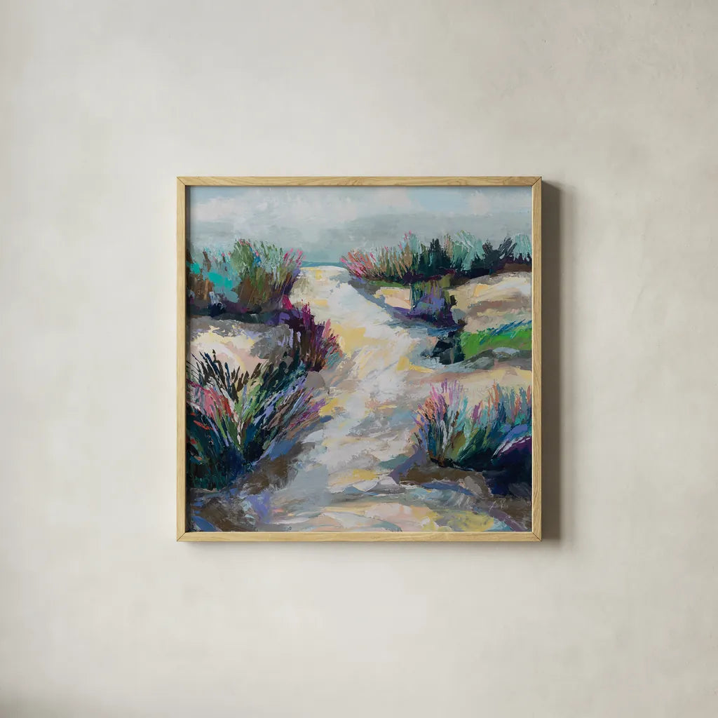 Summer Breeze by Jeanette Vertentes. Shown in a natural wood glass frame for a timeless modern aesthetic. Available as an archival giclee rolled canvas, fine art paper, or poster print. SKU 93135a.