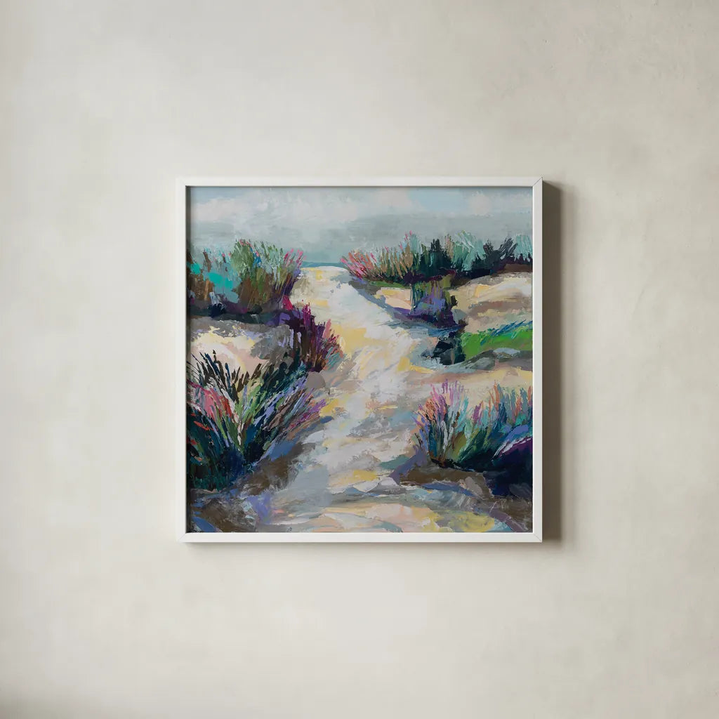 Summer Breeze by Jeanette Vertentes. Shown in a crisp white glass frame for a clean and minimalist style. Available as an archival giclee rolled canvas, fine art paper, or poster print. SKU 93135a.