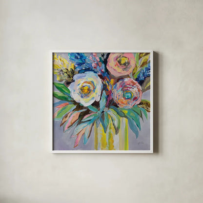 Summer Gifts by Jeanette Vertentes. Shown in a crisp white glass frame for a clean and minimalist style. Available as an archival giclee rolled canvas, fine art paper, or poster print. SKU 100305a.