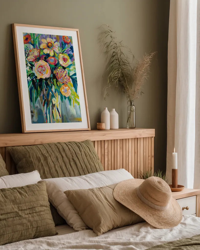 Summer Happiness by Jeanette Vertentes. shown as a paper print in a natural frame. Available as a archival giclee rolled canvas, fine art paper, or poster print. SKU 53918h.