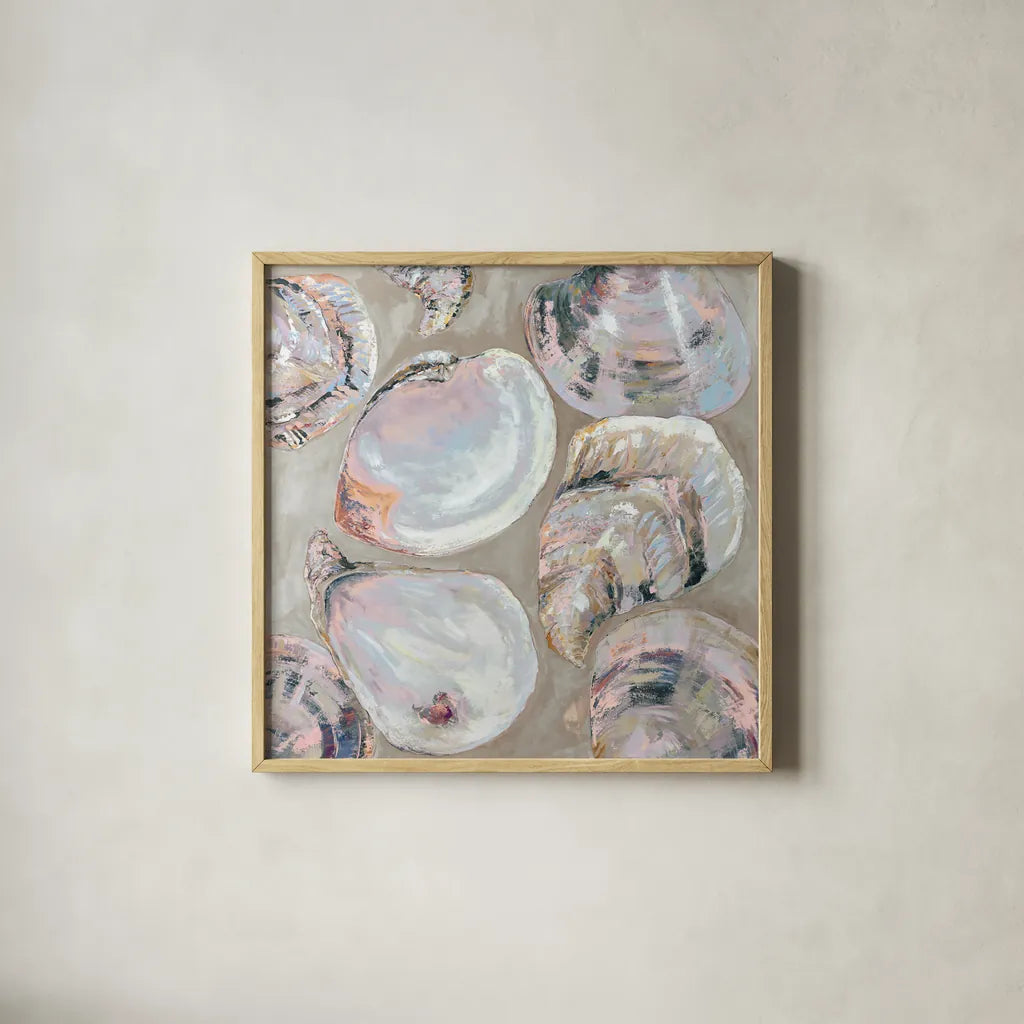 Summer Party Pink by Jeanette Vertentes. Shown in a natural wood glass frame for a timeless modern aesthetic. Available as an archival giclee rolled canvas, fine art paper, or poster print. SKU 92736a.