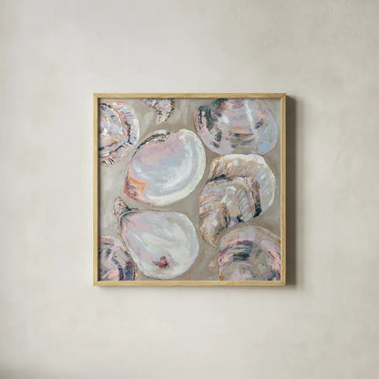 Summer Party Pink by Jeanette Vertentes. Shown in a natural wood glass frame for a timeless modern aesthetic. Available as an archival giclee rolled canvas, fine art paper, or poster print. SKU 92736a.