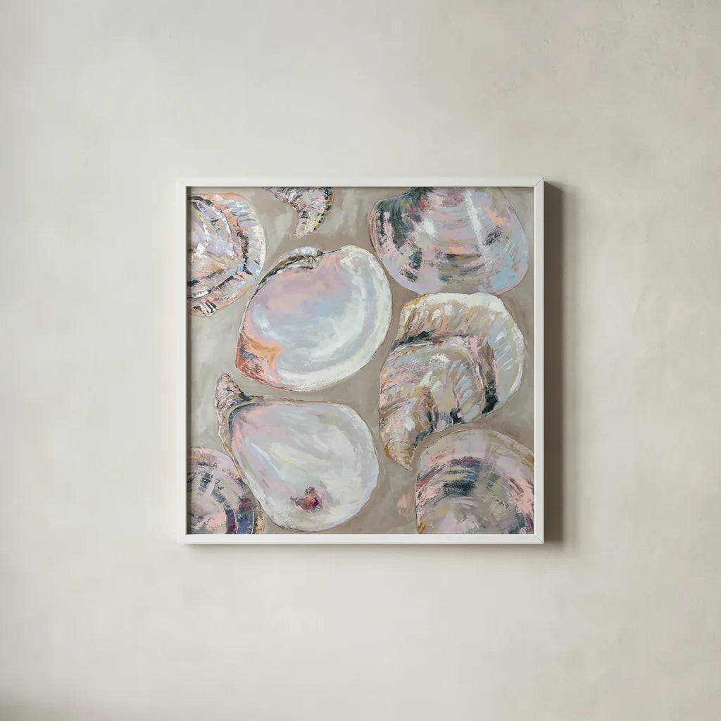 Summer Party Pink by Jeanette Vertentes. Shown in a crisp white glass frame for a clean and minimalist style. Available as an archival giclee rolled canvas, fine art paper, or poster print. SKU 92736a.