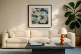 Summer Rain by Jeanette Vertentes. Displayed in a glass frame with matte in a clean modern living room. Available as an archival giclee rolled canvas, fine art paper, or poster print. SKU 66250a.