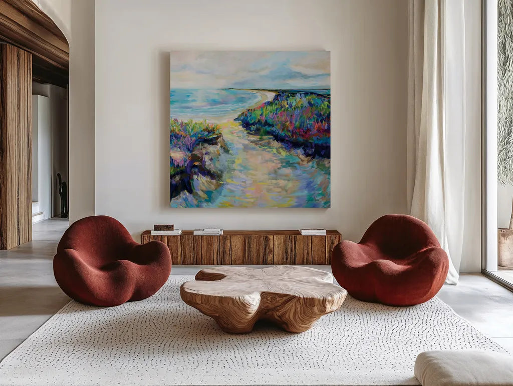 Sunday Afternoon by Jeanette Vertentes. Shown as extra-large giant wall art in a modern living room. Available as an archival giclee rolled canvas, fine art paper, or poster print. SKU 78293a.