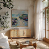 Sunday Afternoon by Jeanette Vertentes. Shown in a natural wood frame in a cozy modern living room. Available as an archival giclee rolled canvas, fine art paper, or poster print. SKU 91759a.