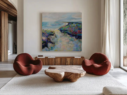 Sunday Afternoon by Jeanette Vertentes. Shown as extra-large giant wall art in a modern living room. Available as an archival giclee rolled canvas, fine art paper, or poster print. SKU 91759a.