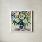 Sunshine by Jeanette Vertentes. Shown in a crisp white glass frame for a clean and minimalist style. Available as an archival giclee rolled canvas, fine art paper, or poster print. SKU 85218a.