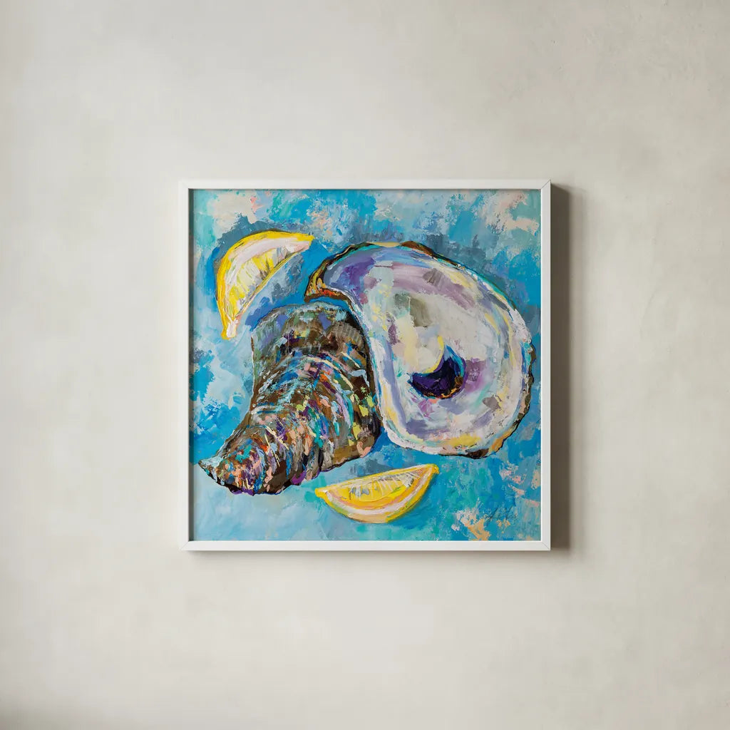 Tasty by Jeanette Vertentes. Shown in a crisp white glass frame for a clean and minimalist style. Available as an archival giclee rolled canvas, fine art paper, or poster print. SKU 74835a.