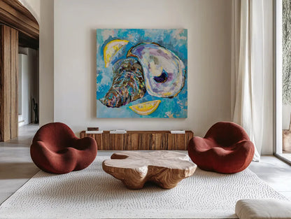 Tasty by Jeanette Vertentes. Shown as extra-large giant wall art in a modern living room. Available as an archival giclee rolled canvas, fine art paper, or poster print. SKU 74835a.