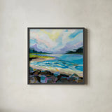The Coastline by Jeanette Vertentes. Shown in a sleek black glass frame for a contemporary gallery look. Available as an archival giclee rolled canvas, fine art paper, or poster print. SKU 59571a.