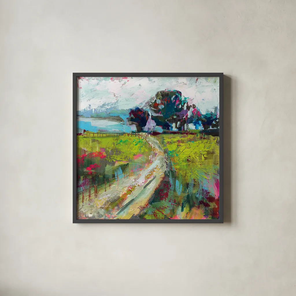 The Meadow by Jeanette Vertentes. Shown in a sleek black glass frame for a contemporary gallery look. Available as an archival giclee rolled canvas, fine art paper, or poster print. SKU 59575a.
