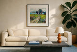 The Meadow v2 by Jeanette Vertentes. Displayed in a glass frame with matte in a clean modern living room. Available as an archival giclee rolled canvas, fine art paper, or poster print. SKU 61331a.