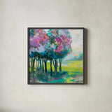 The Orchard by Jeanette Vertentes. Shown in a sleek black glass frame for a contemporary gallery look. Available as an archival giclee rolled canvas, fine art paper, or poster print. SKU 59576a.