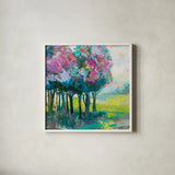The Orchard by Jeanette Vertentes. Shown in a crisp white glass frame for a clean and minimalist style. Available as an archival giclee rolled canvas, fine art paper, or poster print. SKU 59576a.