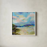 The Shore by Jeanette Vertentes. Shown in a crisp white glass frame for a clean and minimalist style. Available as an archival giclee rolled canvas, fine art paper, or poster print. SKU 59573a.