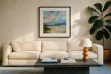 The Shore by Jeanette Vertentes. Displayed in a glass frame with matte in a clean modern living room. Available as an archival giclee rolled canvas, fine art paper, or poster print. SKU 59573a.