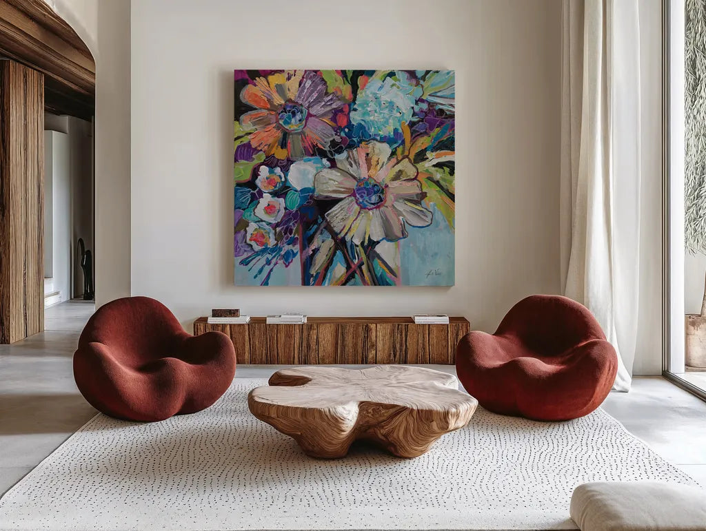 Together is Powerful by Jeanette Vertentes. Shown as extra-large giant wall art in a modern living room. Available as an archival giclee rolled canvas, fine art paper, or poster print. SKU 97010a.