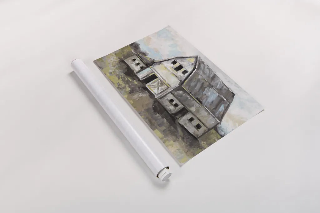 Tranquil Barn by Jeanette Vertentes. shown as a rolled paper print. Available as archival giclee rolled canvas, fine art paper, or poster print. SKU 61287i.