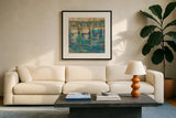 Trio by Jeanette Vertentes. Displayed in a glass frame with matte in a clean modern living room. Available as an archival giclee rolled canvas, fine art paper, or poster print. SKU 49133a.