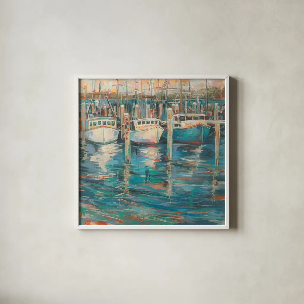 Trio Light by Jeanette Vertentes. Shown in a crisp white glass frame for a clean and minimalist style. Available as an archival giclee rolled canvas, fine art paper, or poster print. SKU 50080a.