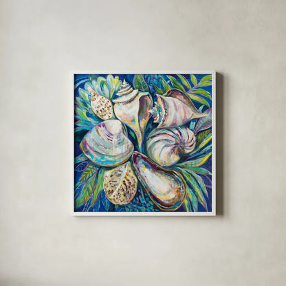 Tropical by Jeanette Vertentes. Shown in a crisp white glass frame for a clean and minimalist style. Available as an archival giclee rolled canvas, fine art paper, or poster print. SKU 61461a.